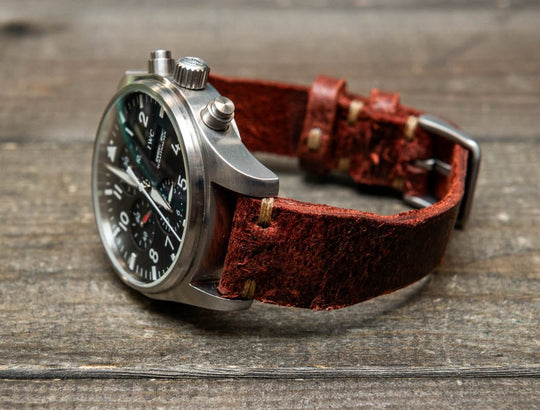 Pilot Leather Watch Strap, Aviator model, Military style tapered model - finwatchstraps