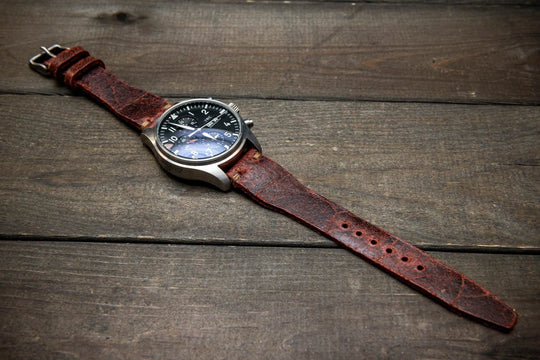 Pilot Leather Watch Strap, Aviator model, Military style tapered model - finwatchstraps