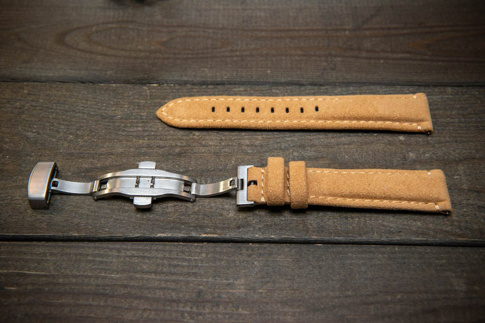 Alcantara Watch Strap, Premium Alcantara Watch Band 20 mm , 22 mm. Deployment clasp installed. - finwatchstraps
