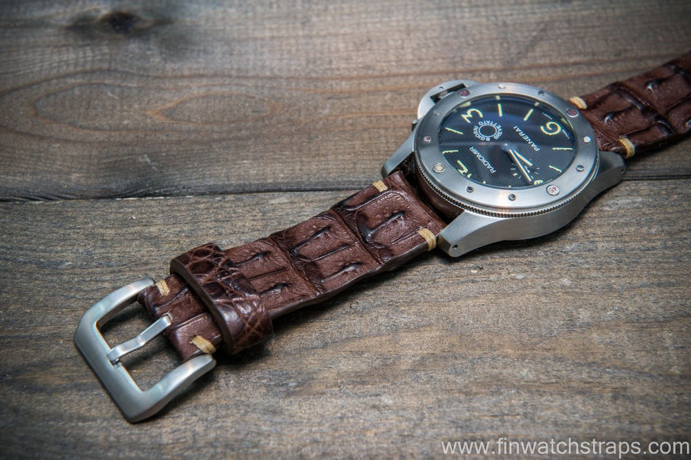 Alligator hornback watch strap Cigar brown handmade in Finland