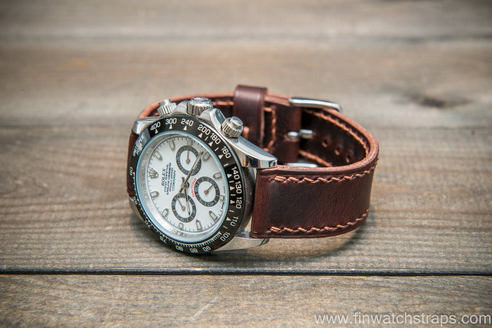 Badalassi Carlo Wax leather watch strap. Dark Brown color. Handmade in