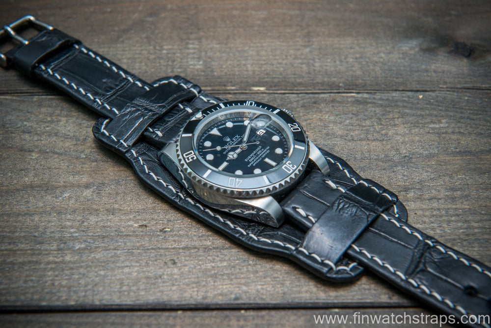 Watch Straps Black alligator leather strap with pin buckle
