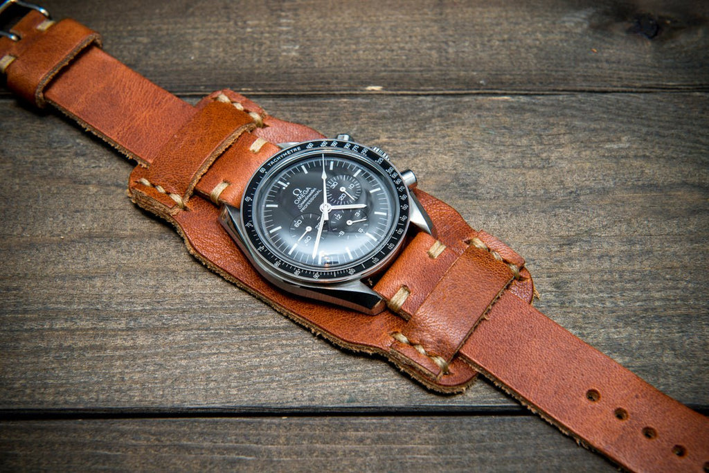 Bund style Leather Watch Strap Aviator model Horween Derby English T