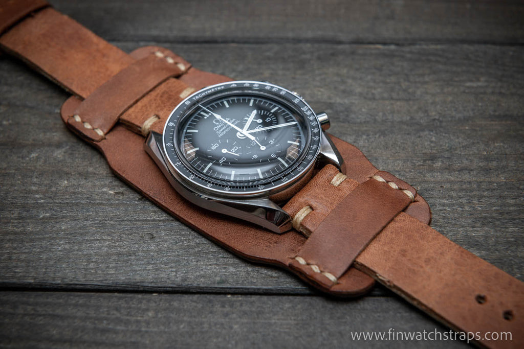 Bund-style Leather Watch Strap, Aviator model, Lapland Reindeer