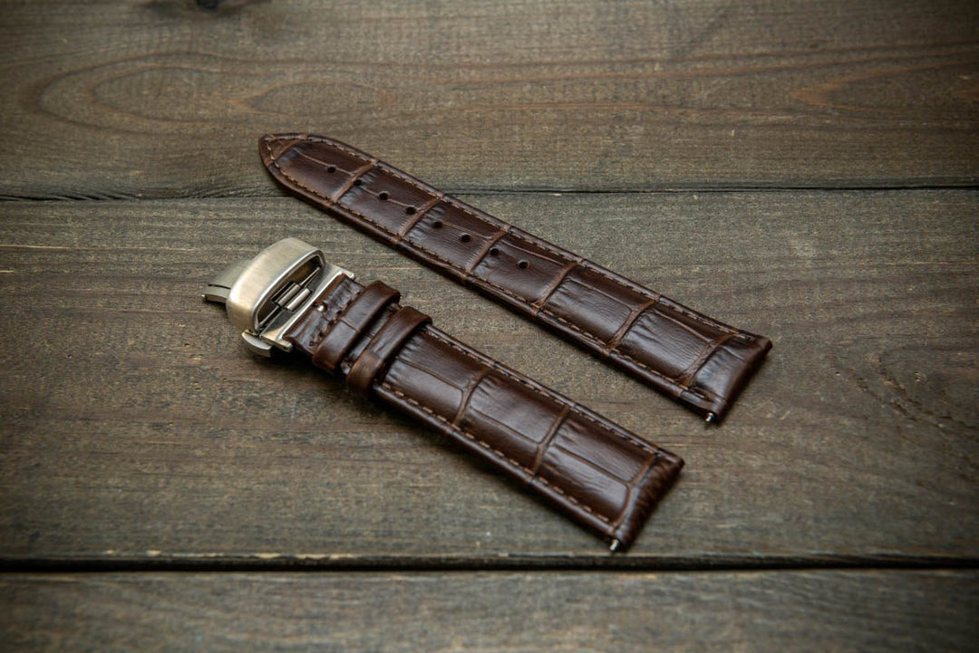 Leather watch strap, band made of calf leather with croc grain pattern 18, 19, 20, 21, 22 mm, Quick Release. Deployment clasp. - finwatchstraps