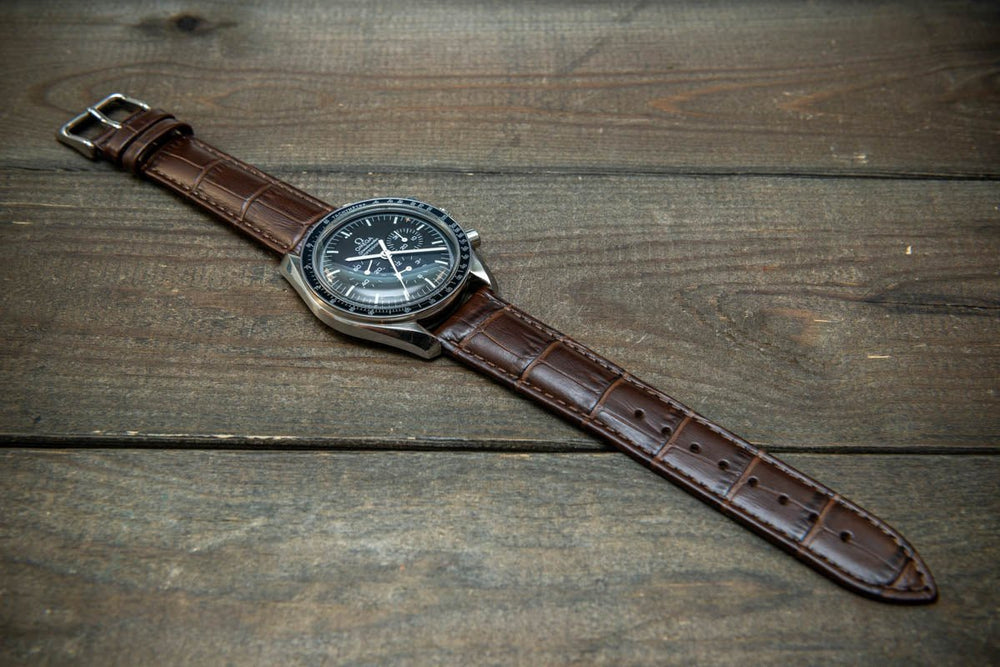 Leather Watch Strap, Black, Crocodile Print | Bocane.com