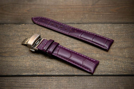 Leather watch strap, band made of calf leather with croc grain pattern 18-24 mm. Deployment clasp. - finwatchstraps