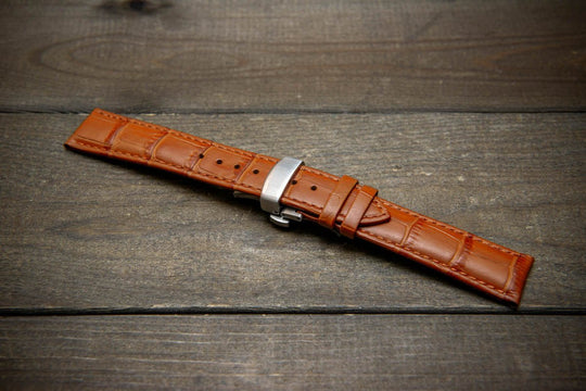 Leather watch strap, band made of calf leather with croc grain pattern 18-24 mm. Deployment clasp. - finwatchstraps