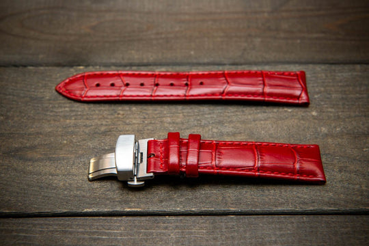 Leather watch strap, band made of calf leather with croc grain pattern 18-24 mm. Deployment clasp. - finwatchstraps