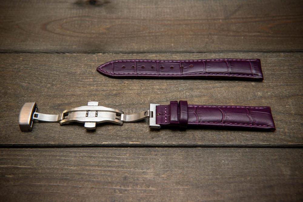 Leather watch strap, band made of calf leather with croc grain pattern 18-24 mm. Deployment clasp. - finwatchstraps