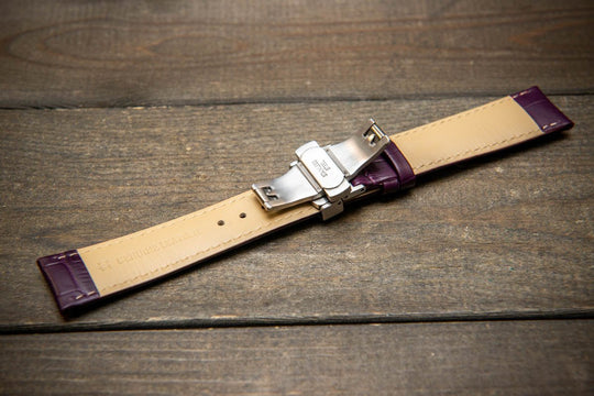 Leather watch strap, band made of calf leather with croc grain pattern 18-24 mm. Deployment clasp. - finwatchstraps