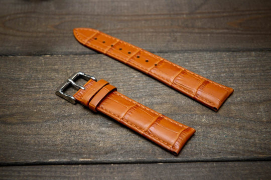 Leather watch strap, band made of calf leather with croc grain pattern 18-24 mm - finwatchstraps