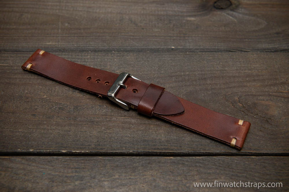 Shell Cordovan leather watch strap, Dark Brown. Handmade in Finland - 10-26  mm