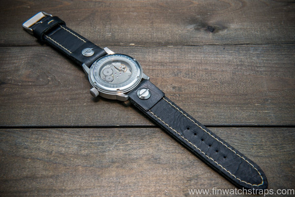 Handmade Box Calf Black Leather Watch Strap Black Box Calf 