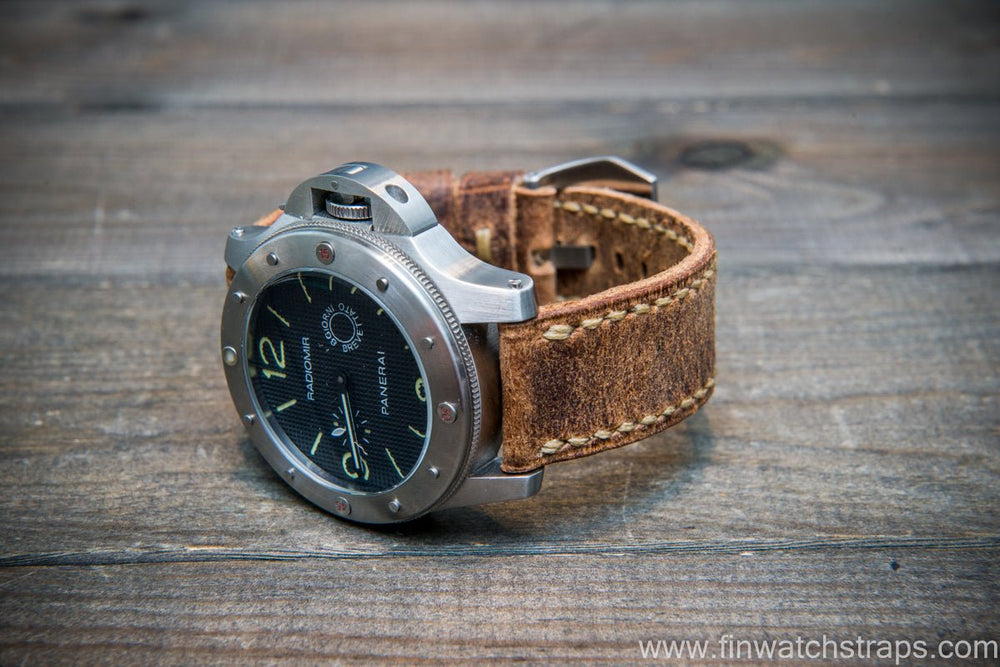 20mm Cognac Italian Vintage Leather Military Watch Strap