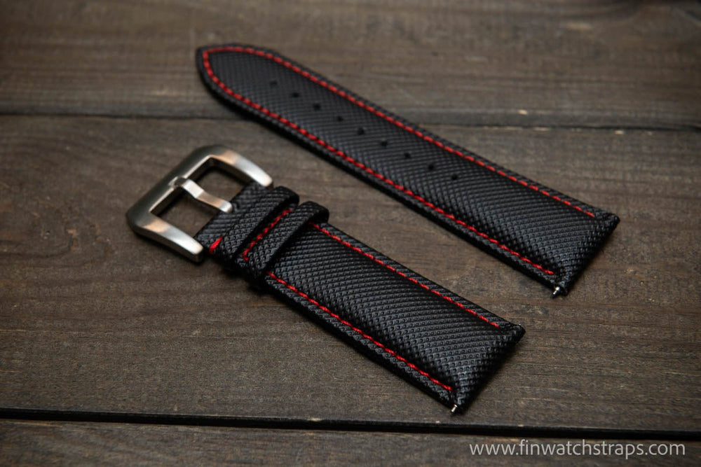 Black Canvas With Green Stitching Strap - 22mm