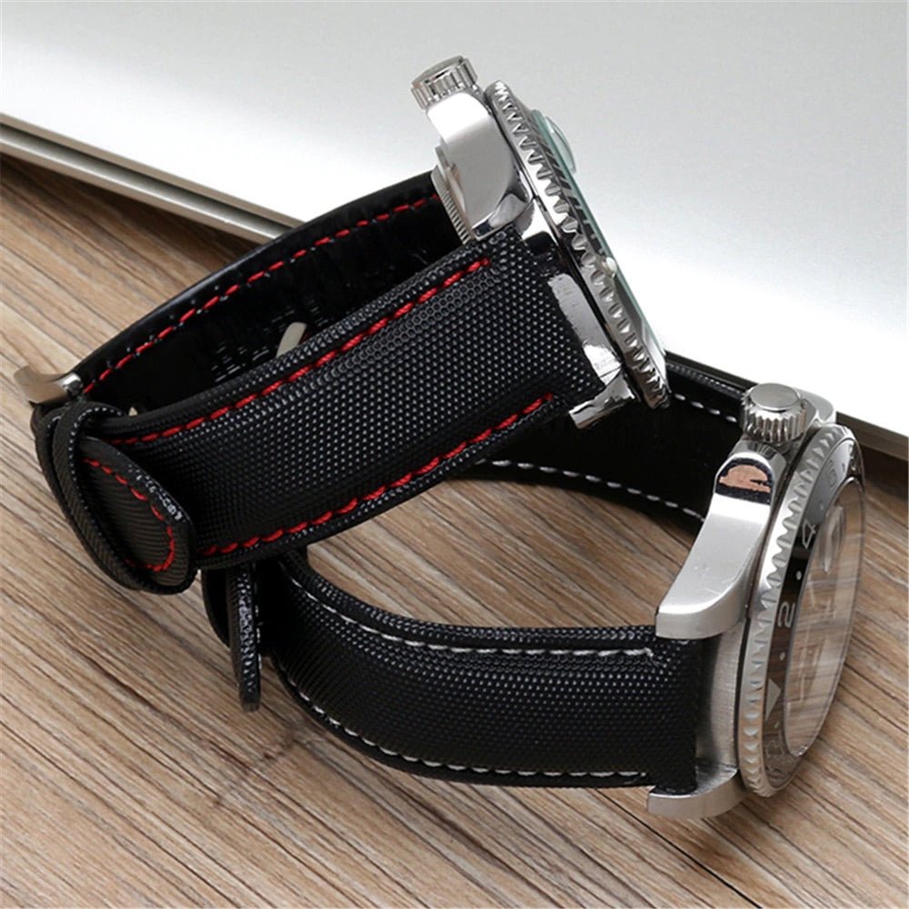 20mm Curved-End Viton™ Rubber Strap, Black - Accessories - NTH Watches