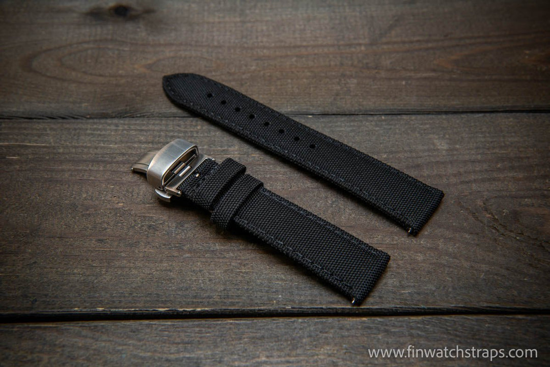 Sailcloth waterproof watch strap. Deployment clasp. - finwatchstraps