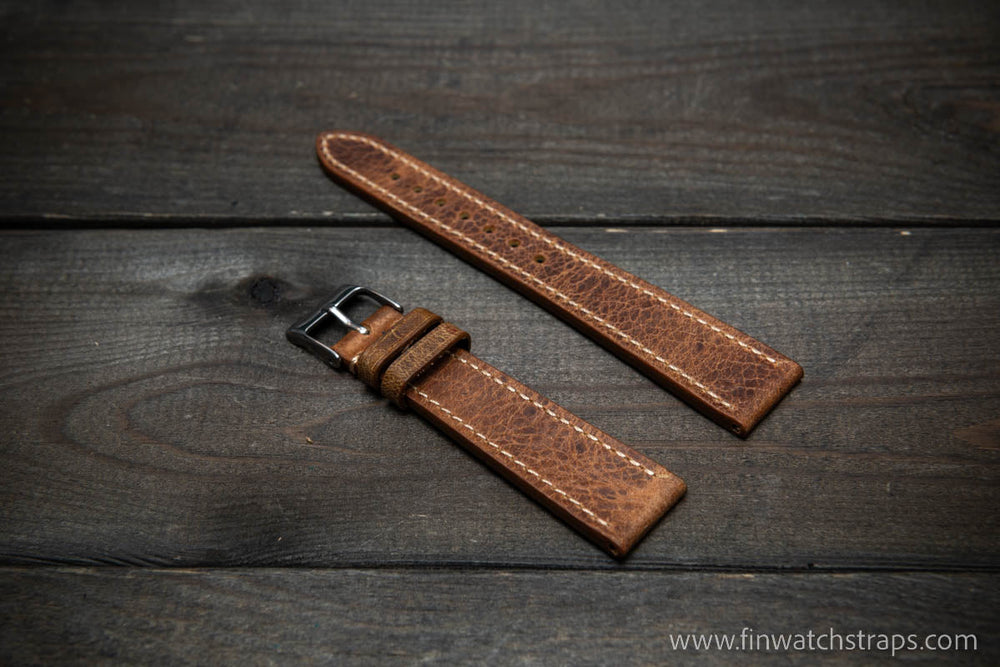 20mm Cognac Italian Vintage Leather Military Watch Strap