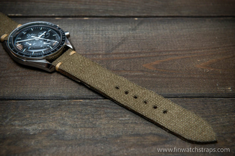 Vintage washed canvas watch strap, handmade to order, full customisation  options.